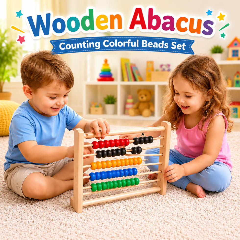 Wooden Abacus Counting Colorful Beads Set for Kids