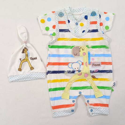 0 to 3 Months Baby Romper with Knotted Cap PKA101
