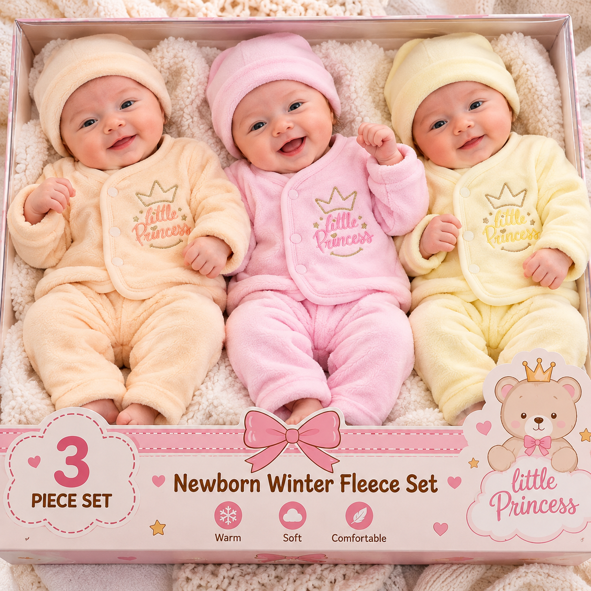 CNW88 Newborn Winter Fleece Dresses Pack of 3