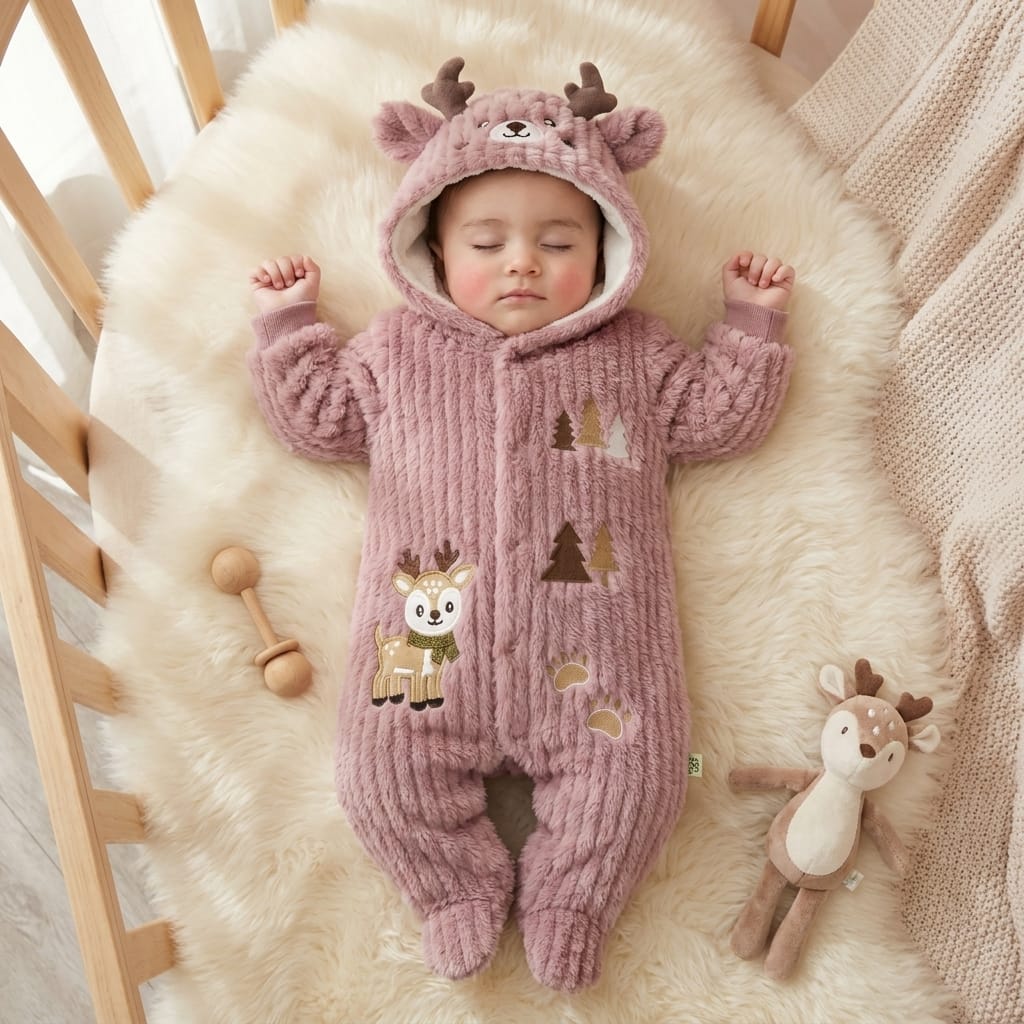 CN818 Winter Shaggy Fur Hooded Romper