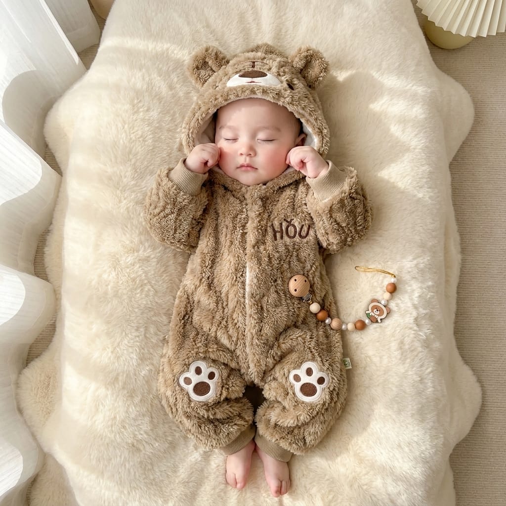 CN819 Winter Shaggy Fur Hooded Romper