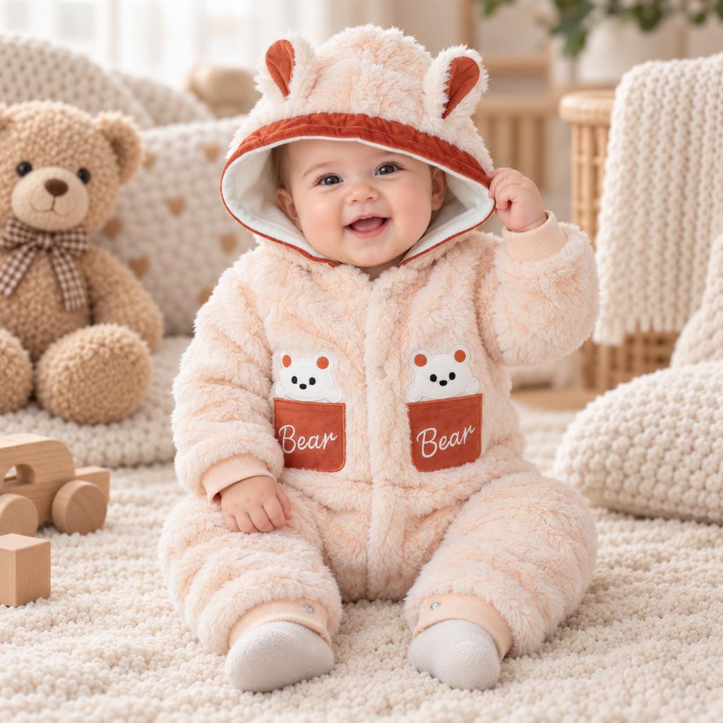 CN821 Winter Shaggy Fur Hooded Romper