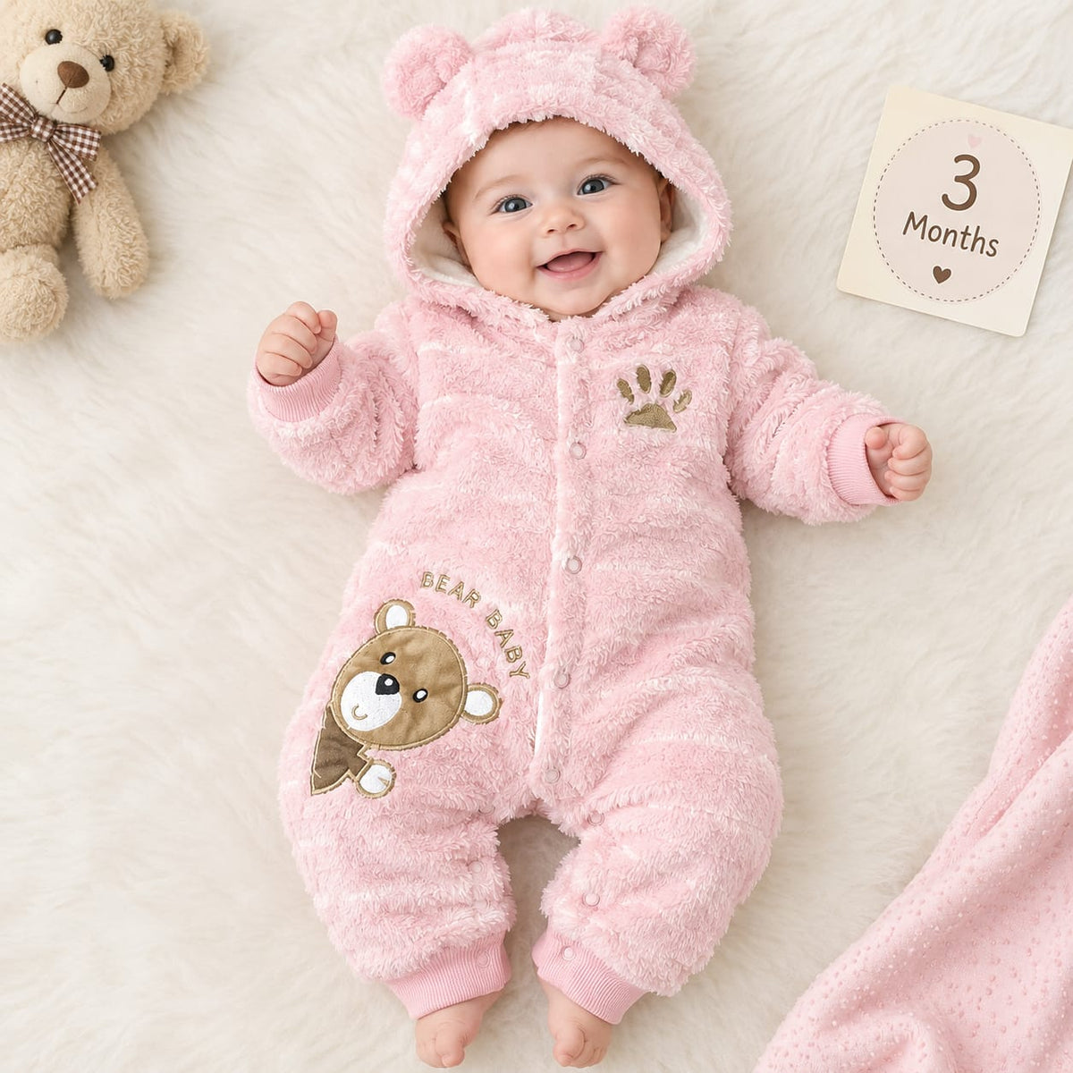 CN826 Winter Shaggy Fur Hooded Romper