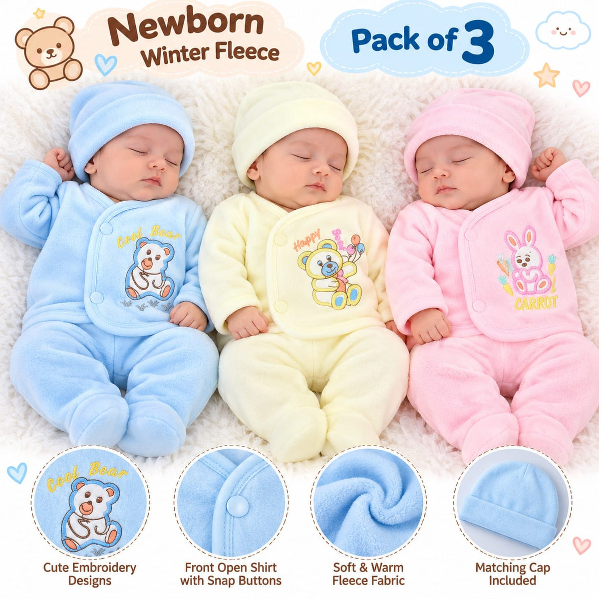 CNW91 Newborn Winter Fleece Dresses Pack of 3