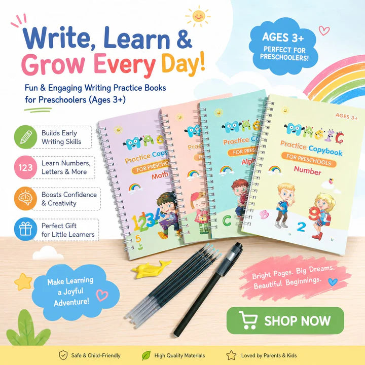 Sank Magic Practice Copybook Set – 4 Books + Magic Pen
