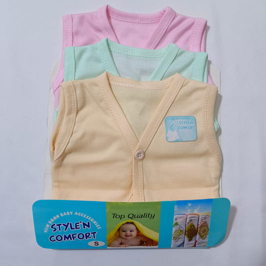 Pack of 3 Summer Front Open Sleeve Less Baby Vest PK307