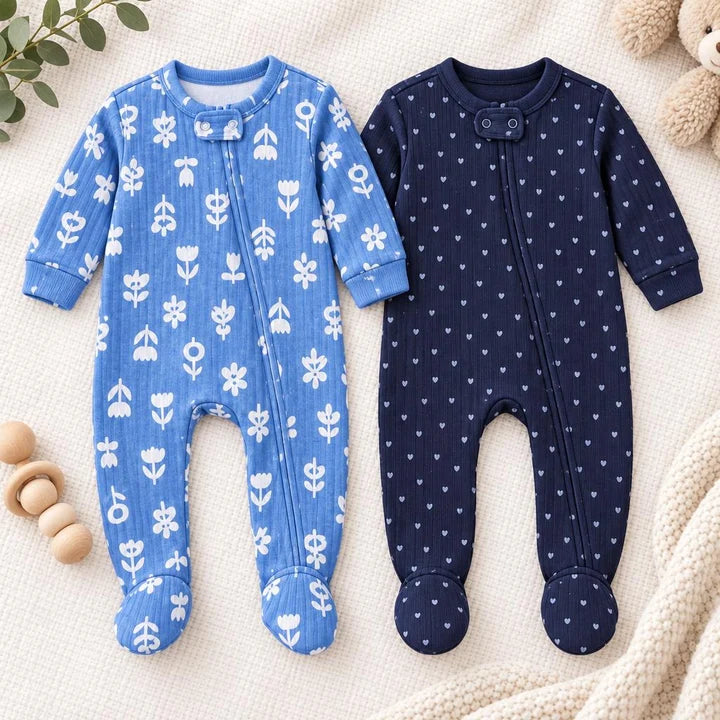 CN89 Baby Printed Zip Footed Romper Pack of 2