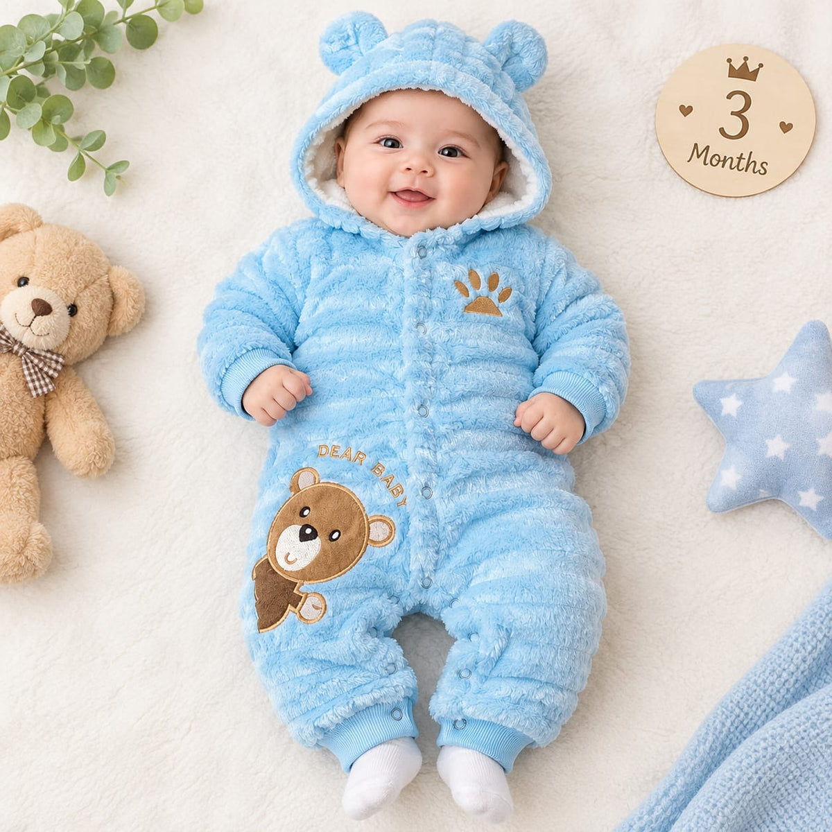 CN826 Winter Shaggy Fur Hooded Romper