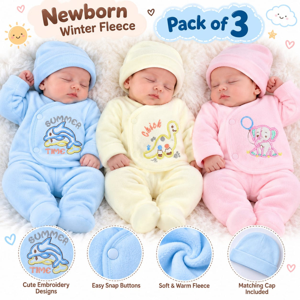 CNW92 Newborn Winter Fleece Dresses Pack of 3
