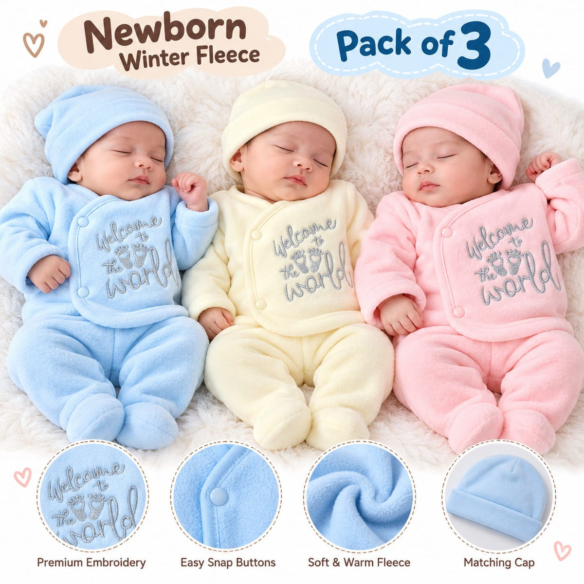 CNW90 Newborn Winter Fleece Dresses Pack of 3
