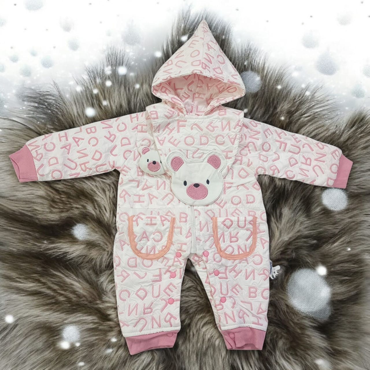 CNW253 Winter Puffer Hooded Romper With Bib